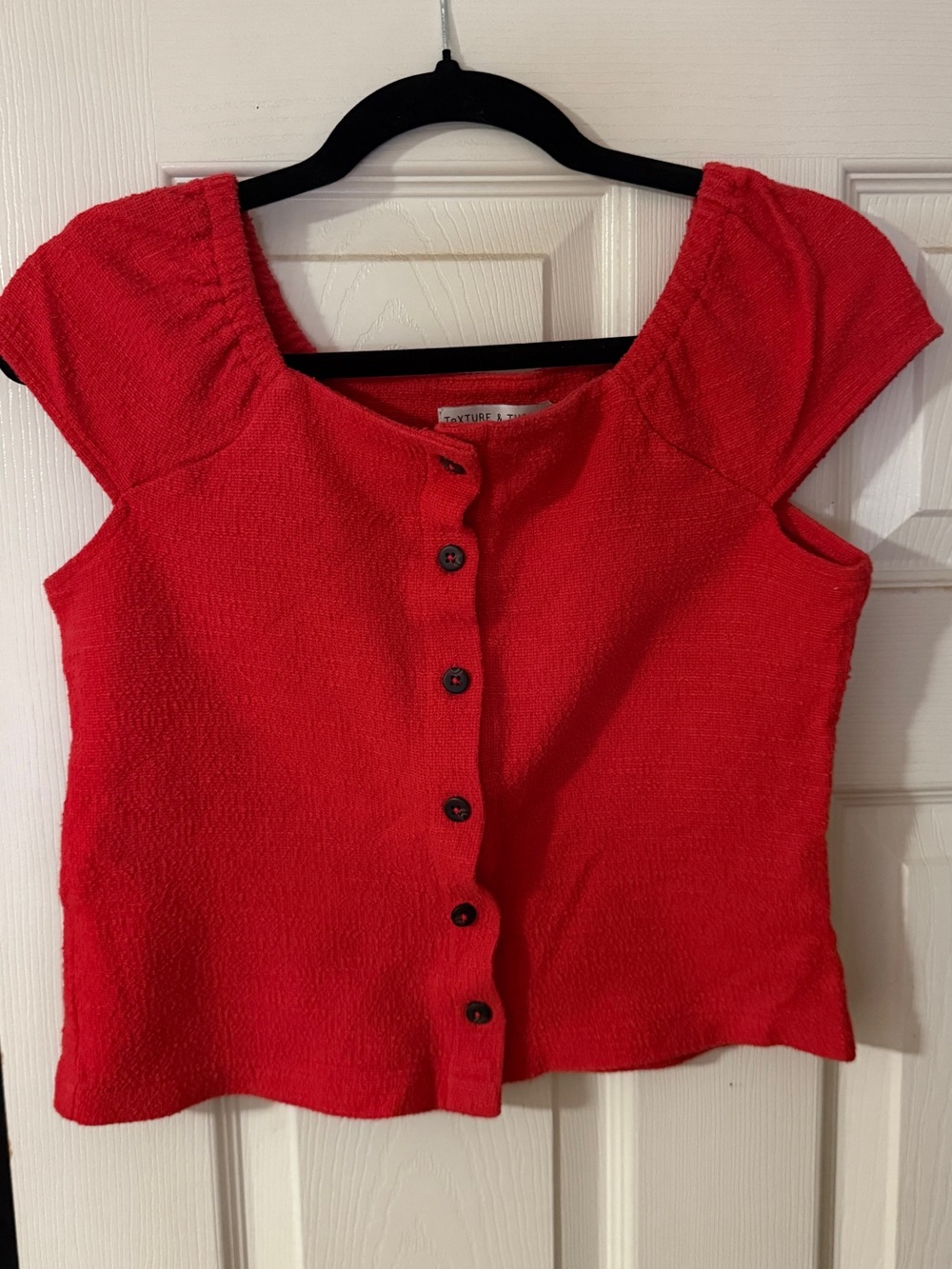 Madewell Red Button-Front Cap Sleeve Top